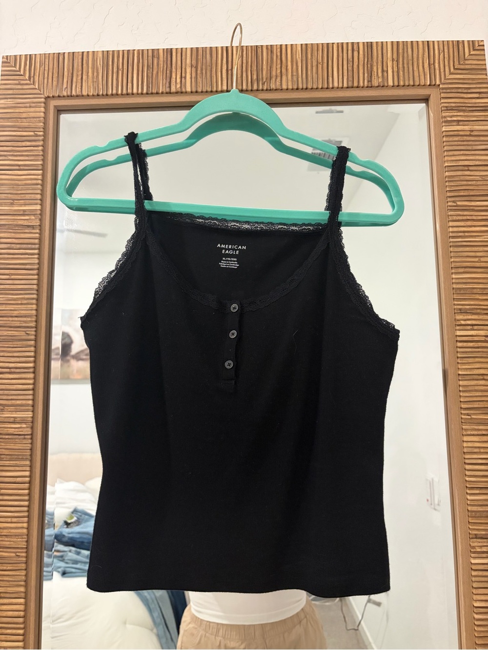 American Eagle Outfitters Black Lace-Trim Henley Tank